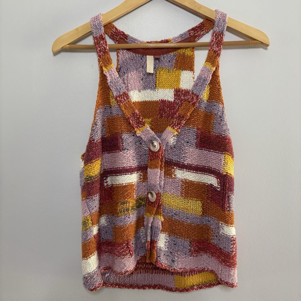 Anthropologie Pilcro Knit Sweater Vest Womens Large Patchwork Button Up Boho - Picture 2 of 10